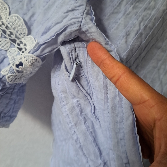 J. Crew Light Blue Lace Trimmed Short Sleeve Top - Picture 8 of 9